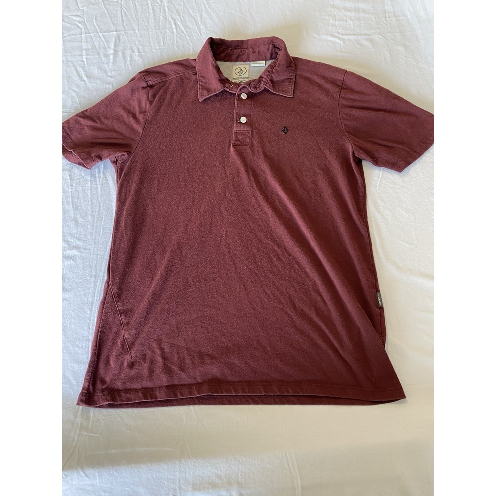 Volcom Mens Polo T-Shirt Maroon Short Sleeve Collared Button-Down Logo Size S